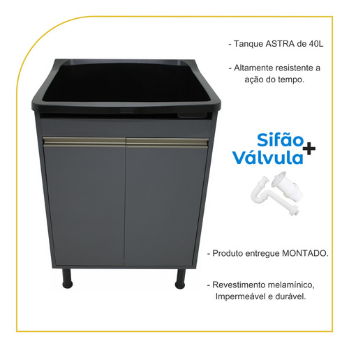 Tanque De Lavanderia 40 Litros Com Esfregadeira + Gabinete