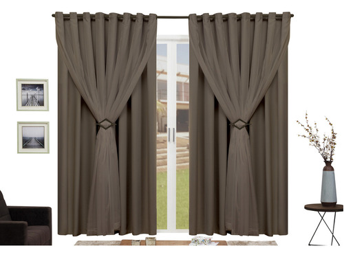 Cortina Para Casa De Luxo 6,30x230 Altura Blackout Voil Cor Tabaco