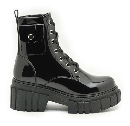 Imagen 2 de 4 de Botín Casual Negro Charol Mujer Plataforma Chunky 1113-3403