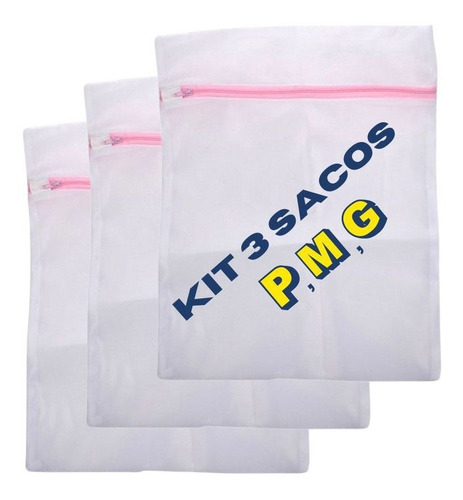 Imagem 1 de 7 de Kit 3 Sacos Protetor Para Lavar Roupas Delicadas P, M E G