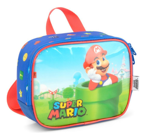 Mochila De Rodinhas Azul Super Mario Com Lancheira - Yepp