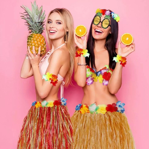 Conjunto De Falda Hawaiana De Hula Para Fiesta De Disfraces