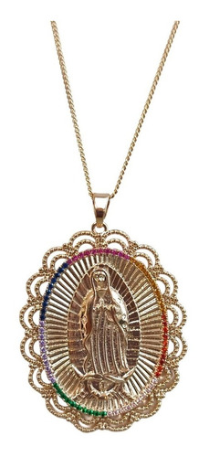 Juego De Collar Y Aretes,medalla Virgen De Guadalupe 18k