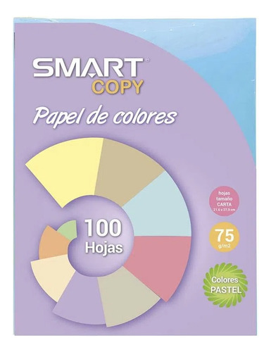 Papel Bond Carta Colores Pastel Con 100 Hojas Smart Copy