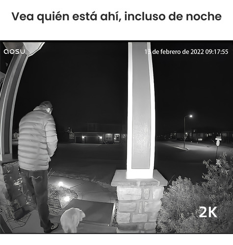 AOSU Timbre inalámbrico impermeable inteligente con cámara visión nocturna 2K HD