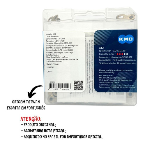 Imagem 3 de 3 de Corrente Kmc X12 Silver Prata 126 Elos Sram Eagle Xtr - 12v