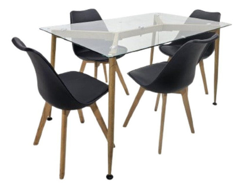Comedor Rectangular De Vidrio + 4 Silla Tulip Negras