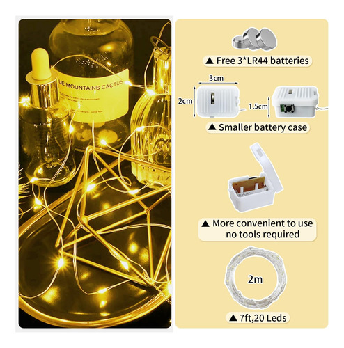 Luces De Hadas Chzk Out Batery, 12 Paquete 7 Pies 20 Led Min