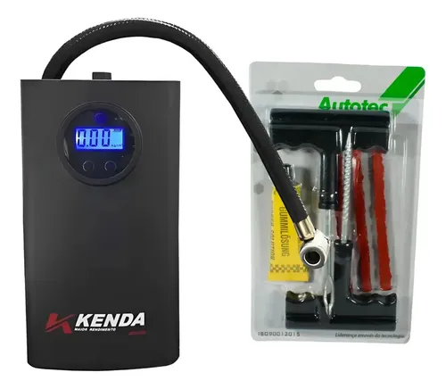 Comprenssor De Ar Digital Kenda Calibrador Portátil + Kit Remendo...