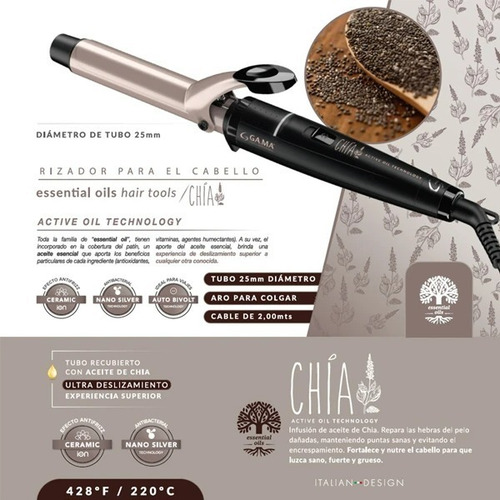 Imagen 7 de 9 de Ondulador Rizador De Cabello Gama Chia Essential Oils 25mm