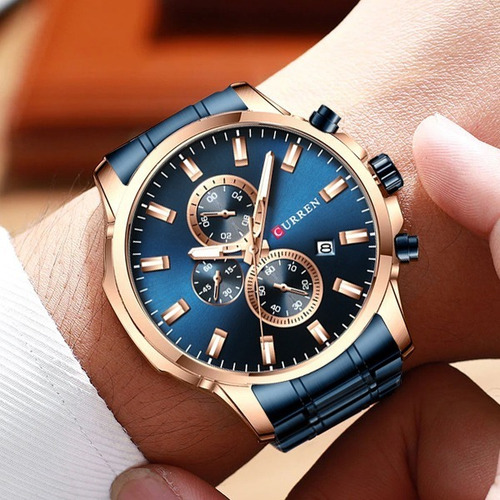 Reloj Elegante Para Caballero Azul Oro - Análogo