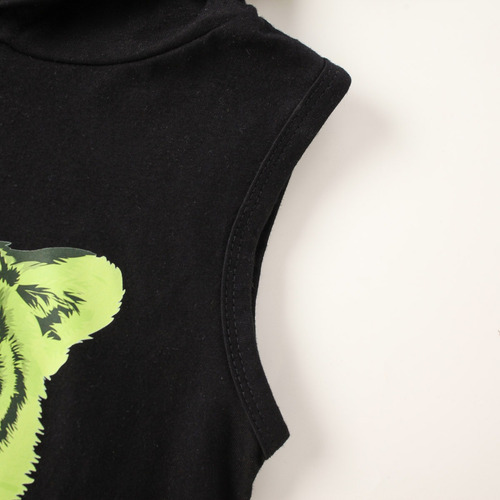 Conjunto Niño Sin Mangas Con Capucha Y Estampado De Leopardo Negro 2-3 Años