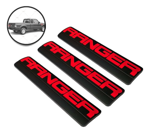 Kit De Emblemas Laterales Y Tapa  Ford Ranger Rojo/negro