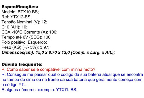 Imagem 2 de 3 de Bateria Moto Bosch Btx10-bs 10ah 12v Kawasaki 650r Vl800
