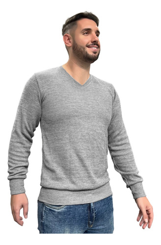 Suéter Masculino Gola V Pulover Tricot Blusa Frio Casaco Lã