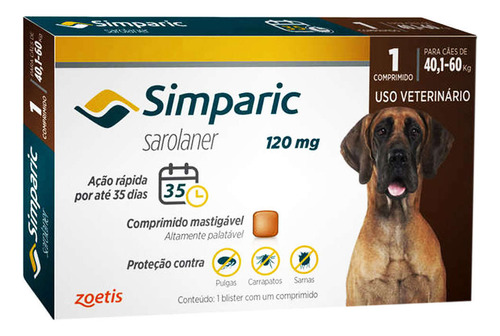 Simparic Antipulgas Para Cães 40,1 À 60 Kg