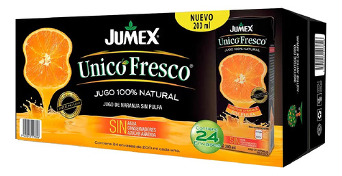 Jumex Único Fresco Jugo De Naranja Sin Pulpa 24pzs/200ml Msi