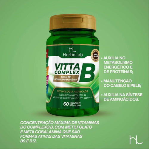Kit 2x Vitamina B B1,2,3,5,6,7,9 E 12 60 Caps - Sem Sabor