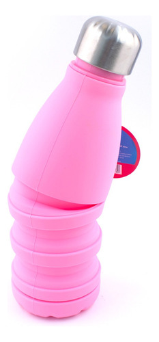 Botella De Silicón Retráctil Con Tapa De Acero Inox 550 Ml Color Rosa