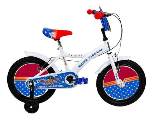 Bicicleta Infantil Aro 16 Mulher Maravilha Original +rodinha Branco 102 Cm