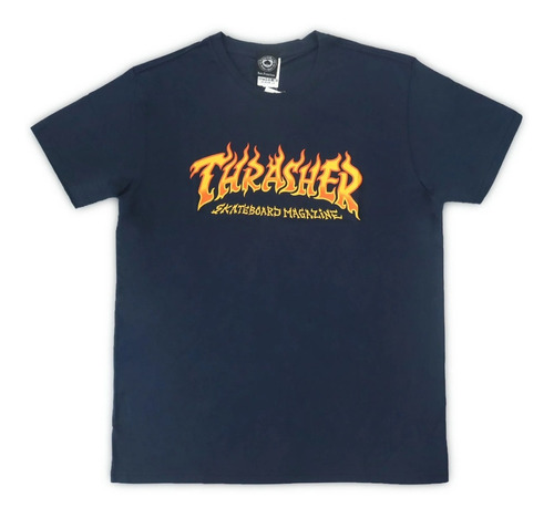 Camiseta Thrasher Fire Logo Azul Marinho Original C/ Nf