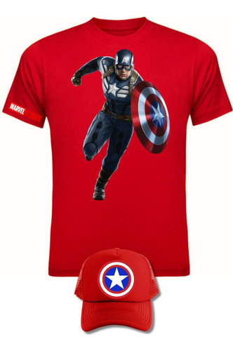 Camiseta Manga Corta Capitan America Obsequio Gorra I