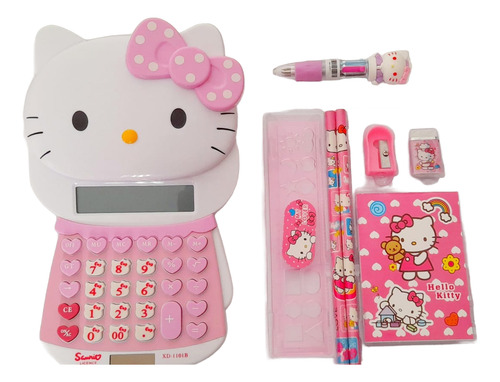 Kit De Papelería Y Calculadora Hello Kitty Escuela Regalo