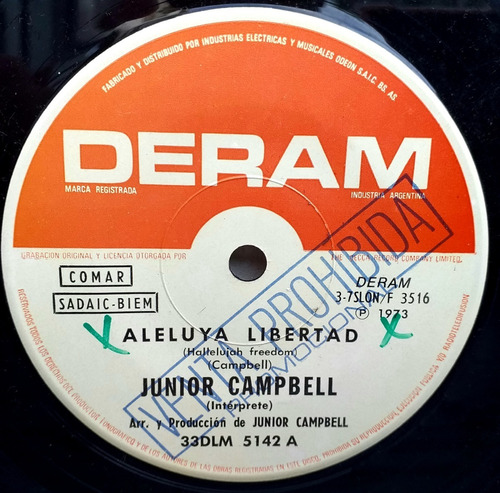 Junior Campbell - Aleluya Libertad - Simple Promo Año 1973