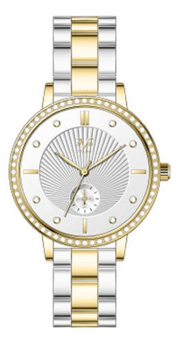 Reloj De Mujer V1969 Italia 1121-25 Bicolor Dorado Bisel Plateado Fondo Plateado