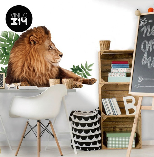 Vinilo Decorativo Leon -17 Hojas Acuarela ( Animales ) Color Multicolor