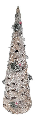 Árvore Natal Cone Aramado Decorado Rattan Juta Nevada 40cm