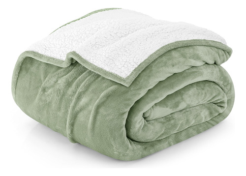 Manta Sherpa Tamaño Matrimonial Verde Salvia Forro Polar