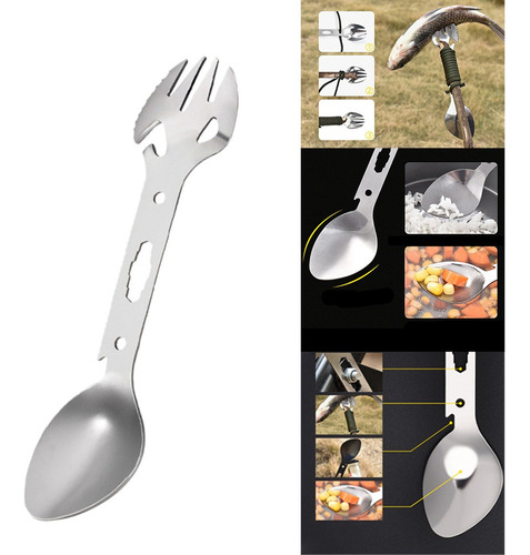 Cuchara De Tenedor De Supervivencia Para Acampar Plata