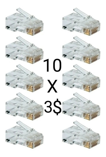 Conector Rj45 Para Cable Internet Utp Pack 10 Unidades 