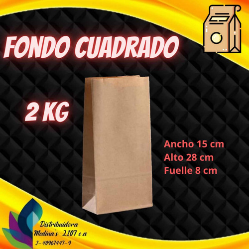 Bolsa Kraft 2 Kg X 100 Unid Fondo Cuadrado