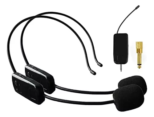 Sistema de micrófono inalámbrico para 2 personas, micrófonos de auriculares  inalámbricos duales de 2.4G, ideal para altavoces, amplificador de voz