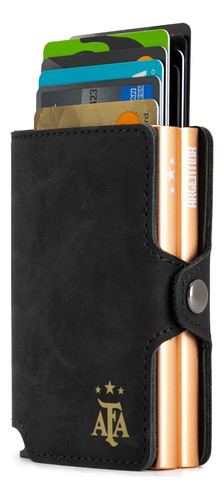 Billetera Tarjetero Card Slider Holder Kyma Doble Clubes Afa Negro Y Dorado Liso