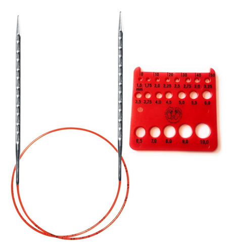 Aguja Tejer Circular Ergonomica Cable Rojo Calibre 40  Us 8