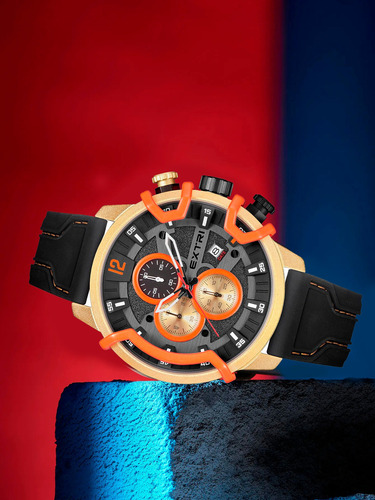 Relógio Masculino Multifuncional Homens Original Esportivo Cor da Correia Preto E Dourado