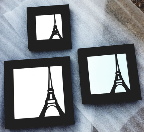 Moderno Juego De 3 Cuadros Con Espejo Torre Eiffel