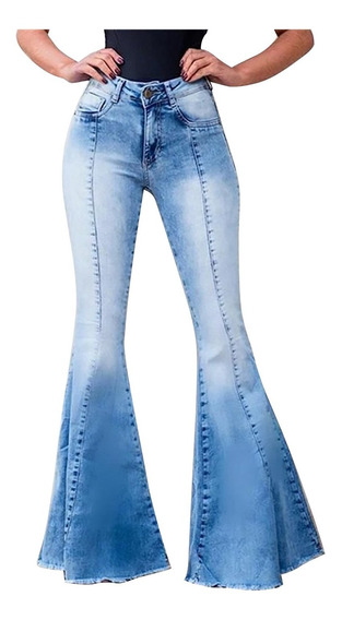 Pantalones vaqueros acampanados de cintura alta y cintura baja de mujer -  Tbdress.com