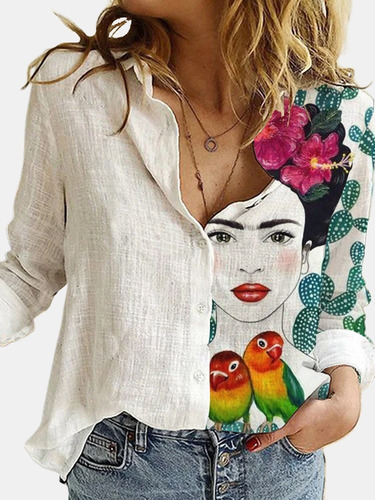 Camisa De Lino Frida Kahlo Camisa Mexicana Estilo Mexicano