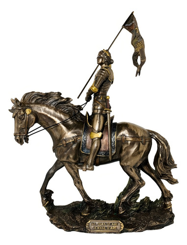 Joana D´arc No Cavalo Com Estandarte Estatueta Veronese Cor Bronze