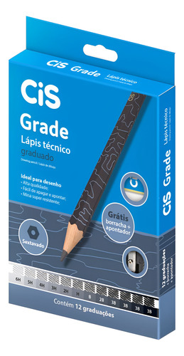Kit 12 Lápis Preto Técnico Desenho Cis Graduado