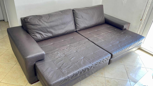 Sofá 4 Lugares Reclinável, Corino Marron Usado Marrom (Usado)