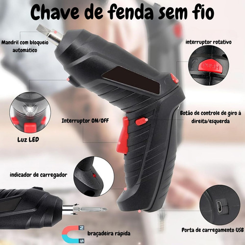 Kit Parafusadeira Elétrica Sem Fio 47 Chaves Fenda 110v/220v
