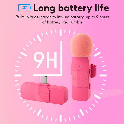 Microfone Lapela Boya By-v20 P/iPhone 15/android Rosa + Bag