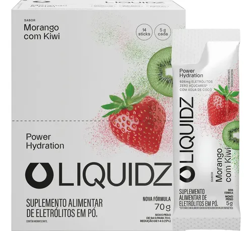 Liquidz® Eletrólitos Zero Açúcar Morango Com Kiwi 14 Sachês - R$ 83,9