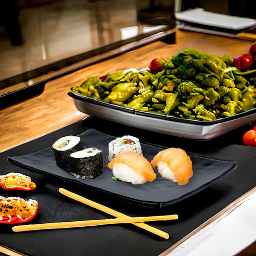 Travessa Sushi Sashimi Retangular Melamina Profissional 25cm