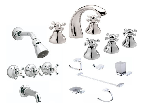 Combo Griferia Lavatorio Bidet Ducha Accesorios Cromo Y